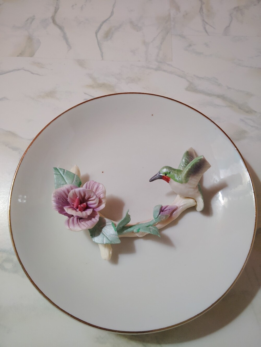 Porcelain Hummingbird & Flower Plate- PLEASE READ DESCRIPTION